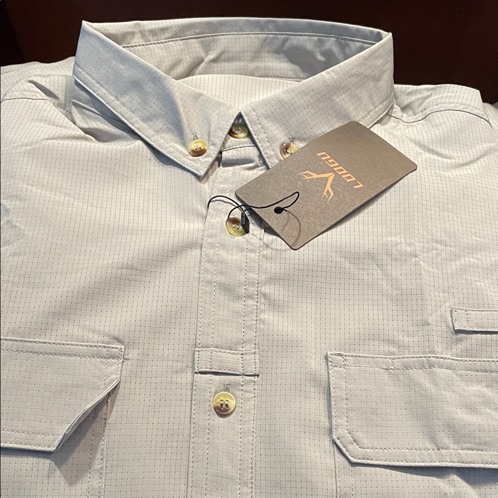 Men Loogu  Light Gray Button Down Shirt Fishing Outdoors Sport Lightweight 2XL